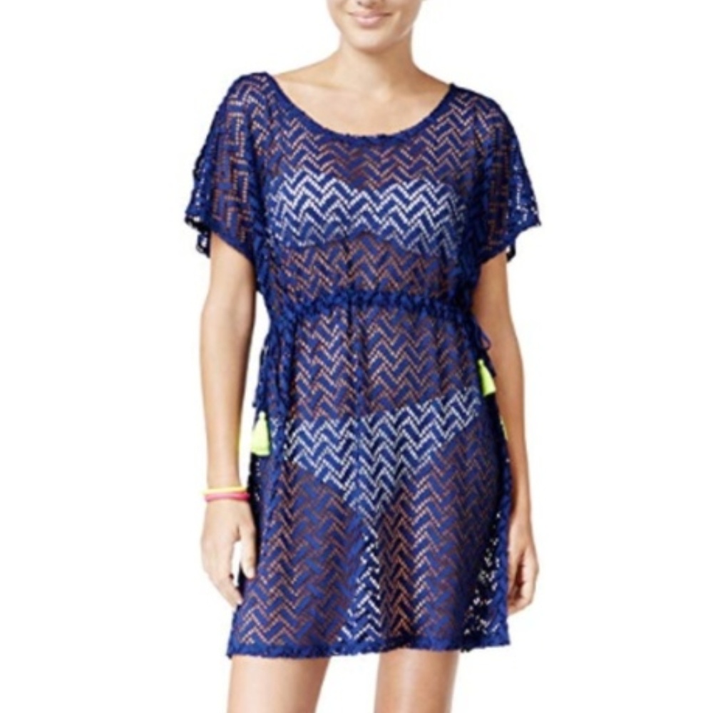 Cover-Up Crochet Swim Dress, Blue, M Miken NWT
